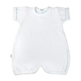 LAYETTE BOUCLE BLUE PICOT TRIM ROMPER by Paty