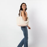 MONOGRAM LT BLUE CANVAS MEDIUM TOTE BAG