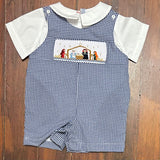 SMOCKED NATIVITY NAVY GINGHAM JOHN JOHN or ROMPER