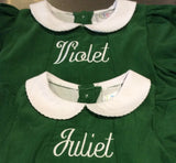 MONOGRAM CORDUROY PETER PAN GREEN DRESS