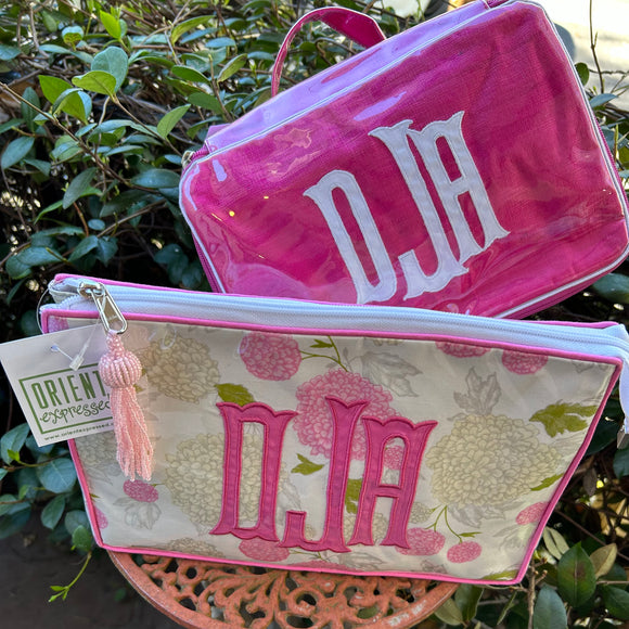 APPLIQUE MONOGRAM ZIP COSMETIC BAG