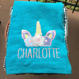 EMBROIDERED BEACH TOWEL UNICORN WITH NAME