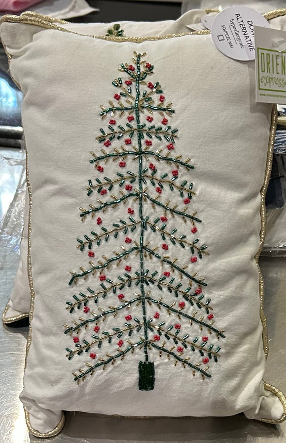 EMBROIDERED/BEADED CHRISTMAS TREE PILLOW