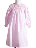 Pink Gingham Ballerina Smocked Long Sleeve Bishop Dress: 2T