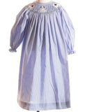 Blue Gingham Long Sleeve Bishop Dress Featuring PUPPIES Hand-Smocked: 4