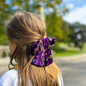 MARDI GRAS JEWELED VELVET HAIRBOW