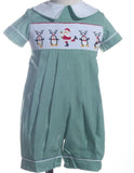 SMOCKED SANTA GREEN CHECK BOYS ROMPER