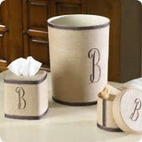 2PC SET EMBROIDERED LINEN WASTE BASKET & TISSUE BOX