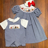 SMOCKED NAVY GINGHAM BISHOP NATIVITY DRESS