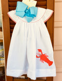 CRAWFISH APPLIQUÉ SEERSUCKER ANGEL SLEEVE DRESS