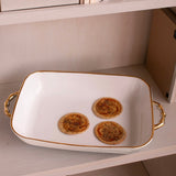 CERAMIC BAMBU RECTANGLE CASSEROLE CREAM & WHITE