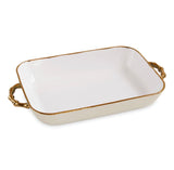 CERAMIC BAMBU RECTANGLE CASSEROLE CREAM & WHITE