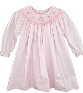 SMOCKED BISHOP LONG SLEEVE DRESS SOFT PINK Orient Expressed SMOCKED BISHOP LONG SLEEVE DRESS SOFT PINK Orient Expressed