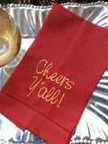 EMBROIDERED CHEERS Y'ALL LINEN GUEST TOWEL