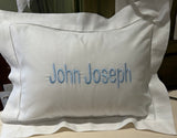 MONOGRAM PILLOW HEMSTITCH LINEN WHITE FLANGE & INSERT