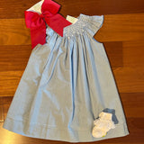 SMOCKED BLUE GINGHAM BISHOP DRESS