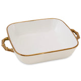 CERAMIC BAMBU SQUARE CASSEROLE CREAM & WHITE