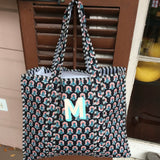 MONOGRAM BLOCK PRINT QUILTED OVERSIZED TOTE BLACK PRINT