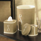 2PC SET EMBROIDERED LINEN WASTE BASKET & TISSUE BOX