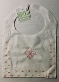 LINEN BIB W PINK DOTS AND FDL