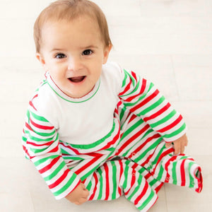 EMBROIDERED KNIT ROMPER & CAP SET CHRISTMAS STRIPE