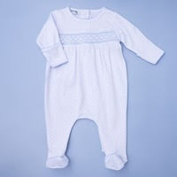 SMOCKED BLUE MINI DOT FOOTIE