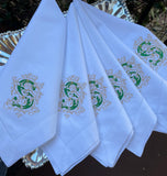 MONOGRAM LINEN HEMSTITCH WHITE DINNER NAPKINS 22" X 22" SET OF 6