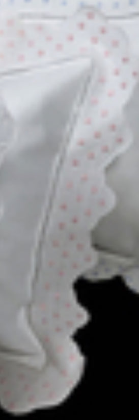 MONOGRAM PILLOW PINK DOTS EMBROIDERY SCALLOP EDGE