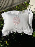 MONOGRAM PILLOW EMBROIDERED FLANGE PINK DOTS WITH INSERT