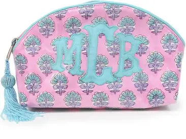 APPLIQUE MONOGRAM DOME TOP PINK SMALL FLORAL COSMETIC BAG