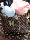 MONOGRAM BLOCK PRINT QUILTED OVERSIZED TOTE BLACK PRINT