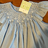 SMOCKED BLUE GINGHAM BISHOP DRESS