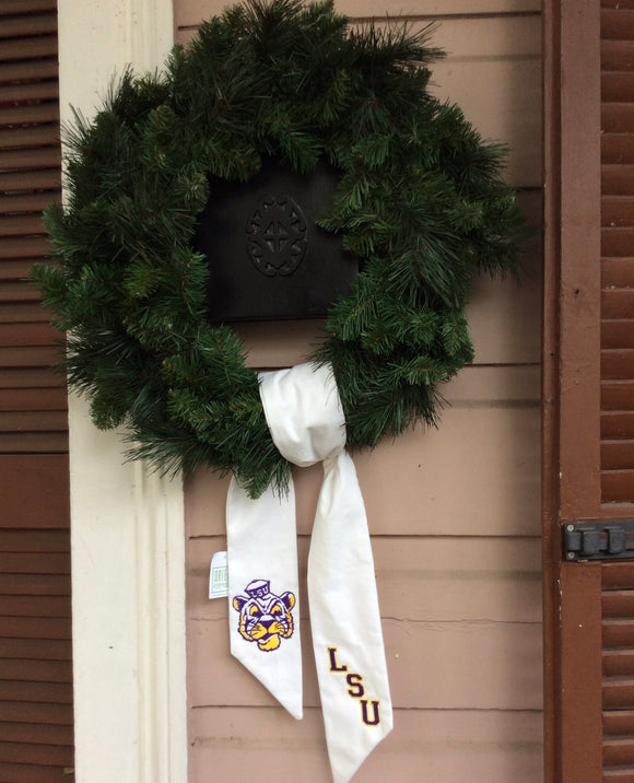 LSU DOUBLE EMBROIDERED CANVAS WREATH SASH