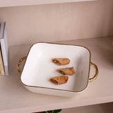 CERAMIC BAMBU SQUARE CASSEROLE CREAM & WHITE