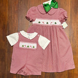SMOCKED RED GINGHAM CHRISTMAS TREE DRESS