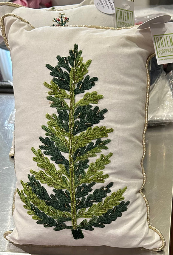 EMBROIDERED CHENILLE and BEADED CHRISTMAS TREE PILLOW