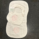 MONOGRAM COTTON MUSLIN WHITE BIB & BURP CLOTH SET