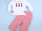 EMBROIDERED CHRISTMAS TOY SOLDIER NUTCRACKER BOYS 2PC SET
