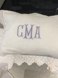 MONOGRAM PILLOW WITH WHITE SWISS DOT & SCALLOP FLANGE