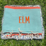 EMBROIDERED MONOGRAM TURKISH BEACH TOWEL AQUA & ORANGE