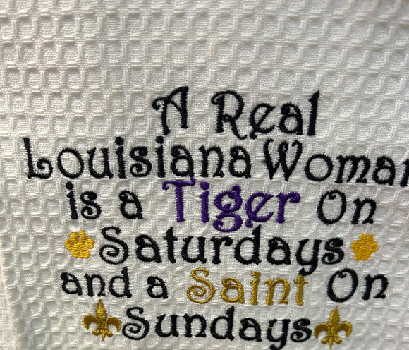 EMBROIDERED LSU & SAINTS KITCHEN TOWEL
