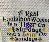 EMBROIDERED LSU & SAINTS KITCHEN TOWEL