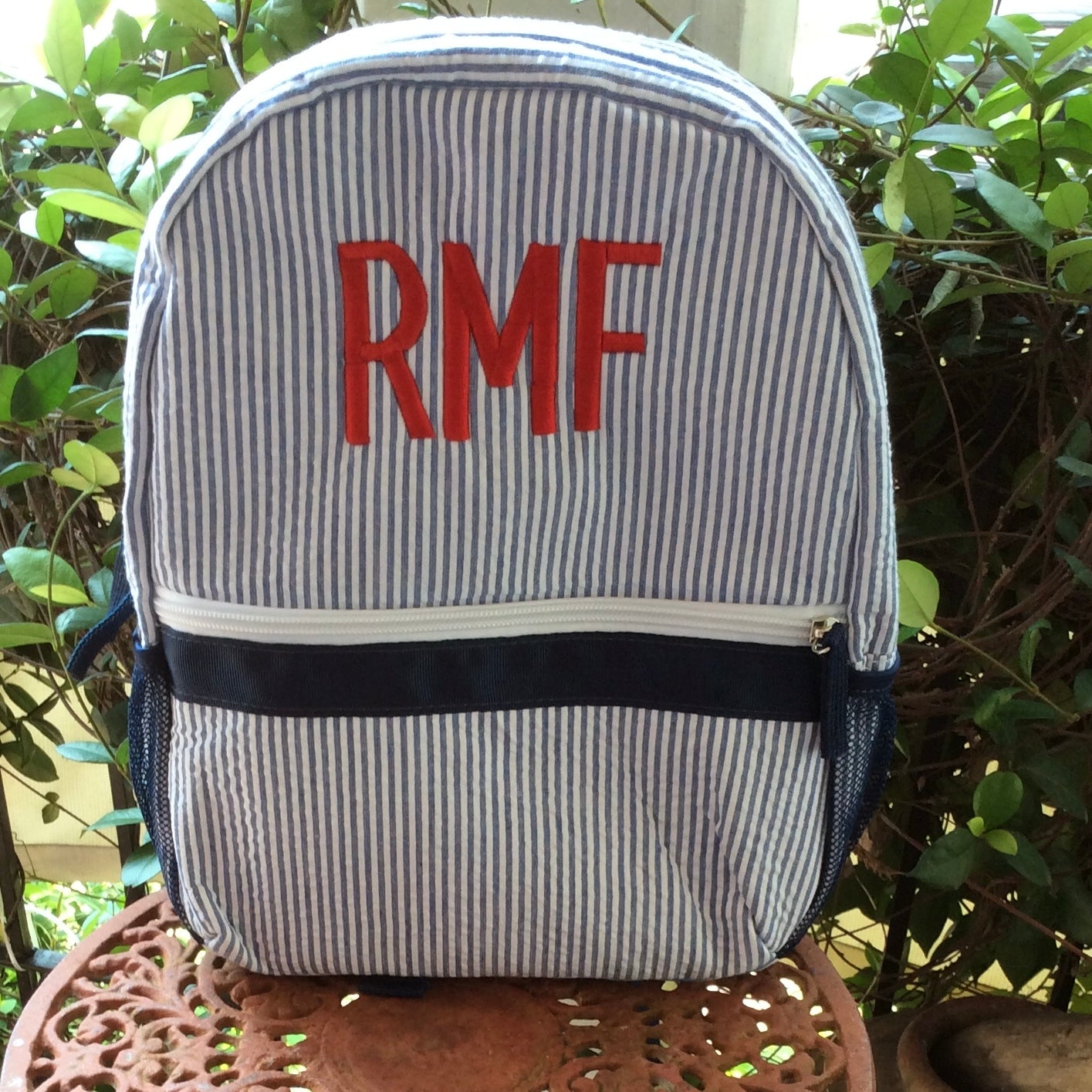 MONOGRAM NAVY SEERSUCKER BACKPACK – Orient Expressed