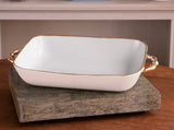 CERAMIC BAMBU RECTANGLE CASSEROLE CREAM & WHITE