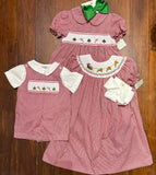 SMOCKED CHRISTMAS TREE RED GINGHAM JOHN JOHN or ROMPER