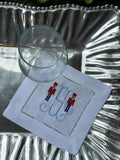 EMBROIDERED CHRISTMAS COCKTAIL NAPKINS TOULOUSE FONT INITIAL with NUTCRACKERS