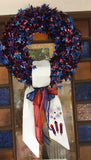 PATRIOTIC WREATH/ DOOR HANGER WITH EMBROIDERED SASH