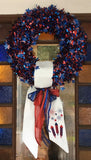PATRIOTIC WREATH/ DOOR HANGER WITH EMBROIDERED SASH
