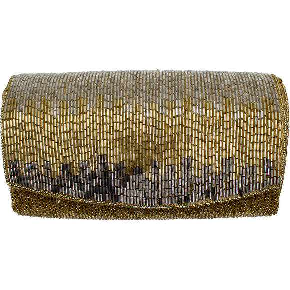 BEADED  GOLD CLUTCH SHOULDER BAG