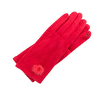 RED ULTRASUEDE TOUCHSCREEN GLOVES WITH FUR BALL